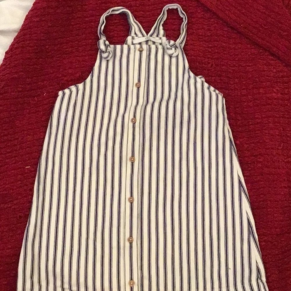 M&S Blue and White Striped Dress Size Age 7-8 years